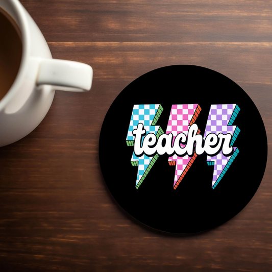 Teacher Lightning Bolt, Black- 4x4 Neoprene Coaster