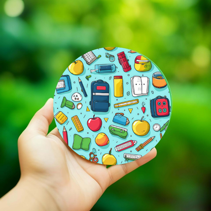 Back to School Pattern ,Teal - 4x4 Neoprene Coaster