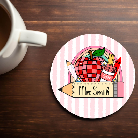 PERSONALIZE -Rainbow School Retro - 4x4 Neoprene Coaster