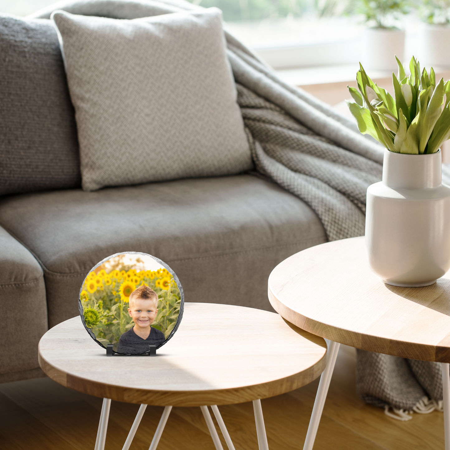 6" Round Slate Picture Frame - Personalized