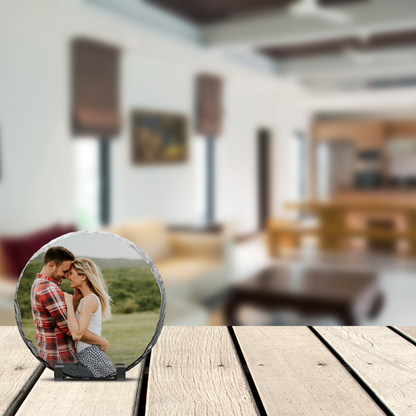 6" Round Slate Picture Frame - Personalized