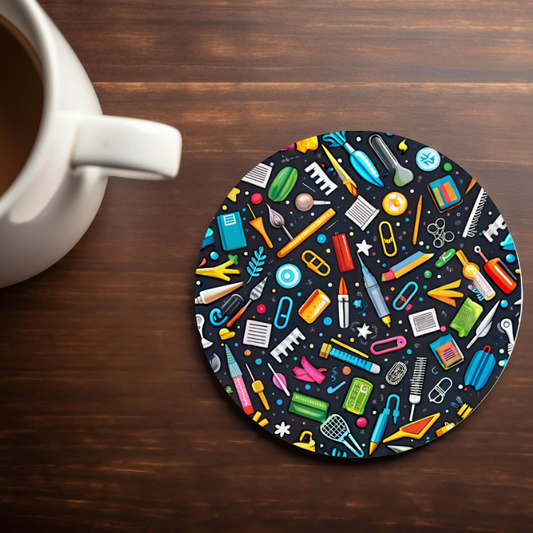 Back to school Pattern, Black - 4x4 Neoprene Coaster